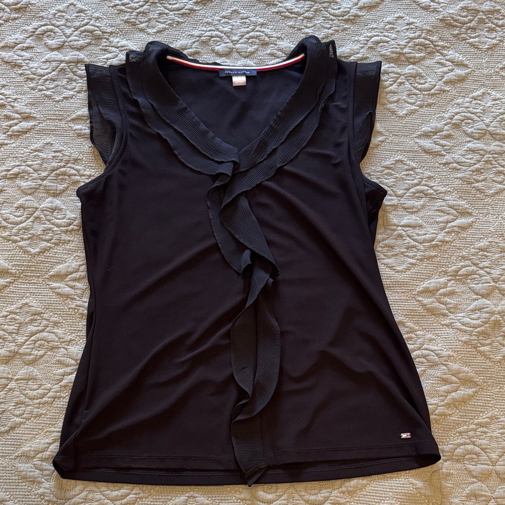 Tommy Hilfiger Black Ruffle Sleeveless Blouse